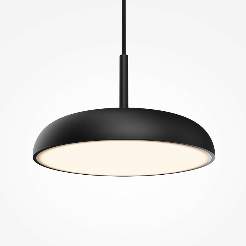 Czarna lampa wisząca LED Gerhard, moc 19W, temperatura barwowa 3000K. Okrągła, matowa obudowa z białym kloszem, zawieszona na cienkim przewodzie. Minimalistyczny design, idealna do nowoczesnych wnętrz.