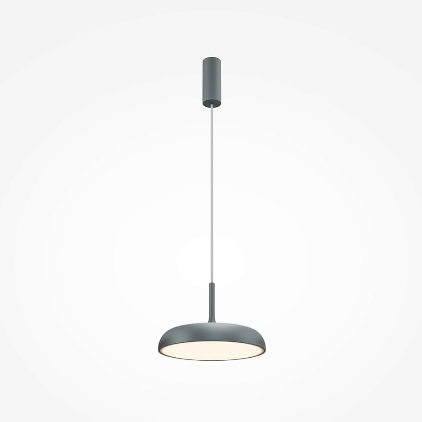 Lampa wisząca Gerhard LED w kolorze szarym, z okrągłym kloszem i wbudowanym źródłem światła o mocy 19W i temperaturze barwowej 3000K. Zawieszona na cienkim przewodzie w minimalistycznym stylu, idealna do nowoczesnych wnętrz.