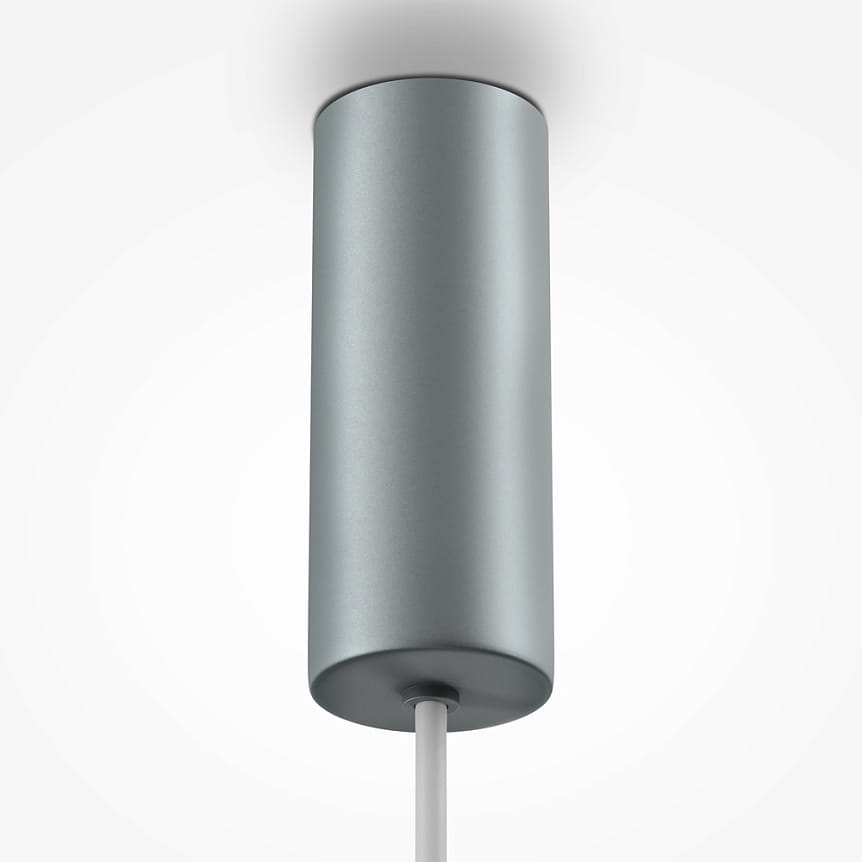 Lampa wisząca LED Gerhard w kolorze szarym, o cylindrycznym kształcie. Widok z dołu, ukazujący gładką powierzchnię i zawieszenie na cienkim przewodzie. Temperatura barwowa 3000K, moc 19W.
