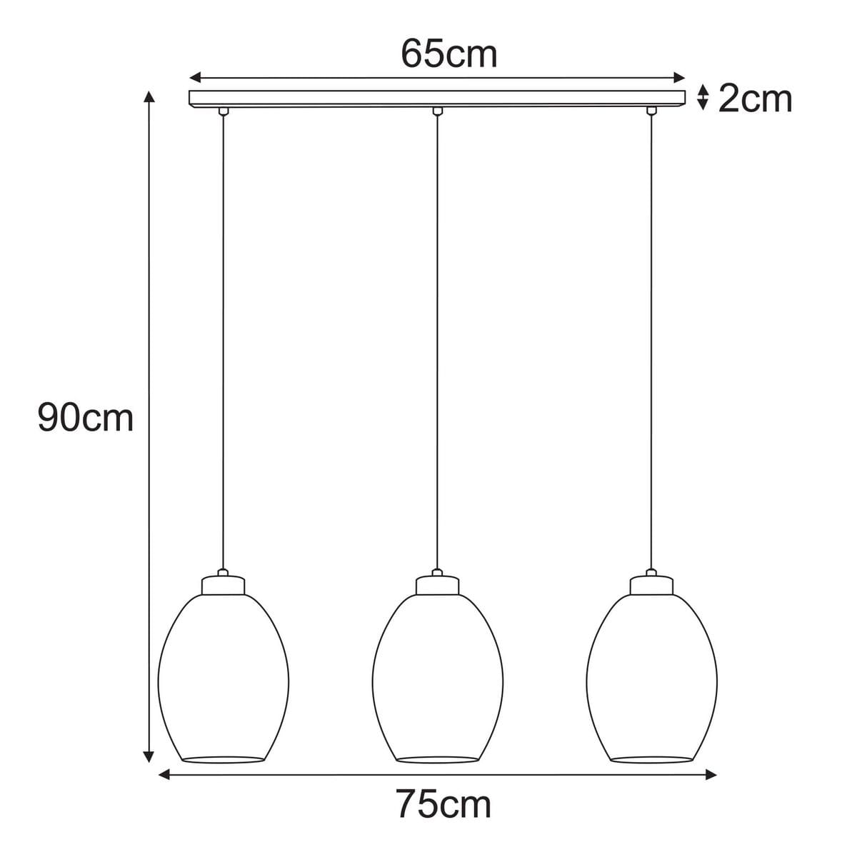 Lampa wisząca Balbo 3xE27 w kolorze czarnym z dymionymi kloszami. Ma trzy owalne klosze zawieszone na prostokątnej podsufitce. Wymiary: długość 75 cm, wysokość 90 cm, szerokość 65 cm. Idealna do nowoczesnych wnętrz.
