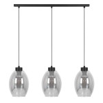 Lampa wisząca Balbo 3xE27 w kolorze czarnym z dymionymi kloszami. Produkt zawieszony na prostokątnej, czarnej podstawie. Klosze mają owalny kształt, wykonane z przezroczystego szkła. Idealna do nowoczesnych wnętrz.