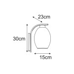 Kinkiet Balbo w kolorze czarnym z dymionym kloszem, o wymiarach 30 cm wysokości, 23 cm szerokości i 15 cm głębokości. Montowany na ścianie, z zaokrąglonym kloszem, który subtelnie rozprasza światło.