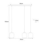 Lampa wisząca Miri z trzema oprawami E27 w kolorze czarnym i grafitowym. Wymiary: długość 64 cm, wysokość 100 cm, szerokość 12 cm. Prosta konstrukcja z cylindrycznymi kloszami, zawieszona na długich linkach.