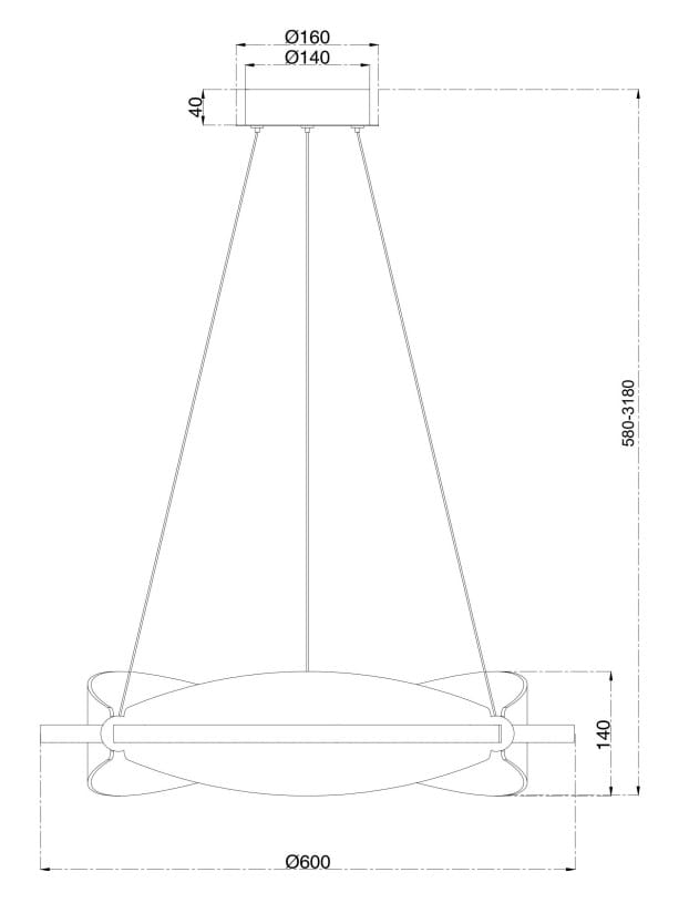 Lampa wisząca LED Breeze w kolorze mosiądzu, o średnicy 600 mm i wysokości regulowanej od 580 do 3180 mm. Posiada okrągły klosz z delikatnymi zdobieniami, montowana na stropie, zapewniająca światło o temperaturze 3000K.