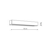 Czarny kinkiet LED Ibros IP44 o długości 63 cm i wysokości 8 cm, prostokątny kształt, minimalistyczny design. Idealny do oświetlenia wnętrz, z możliwością zmiany barwy światła. Montaż ścienny, eleganckie wykończenie.