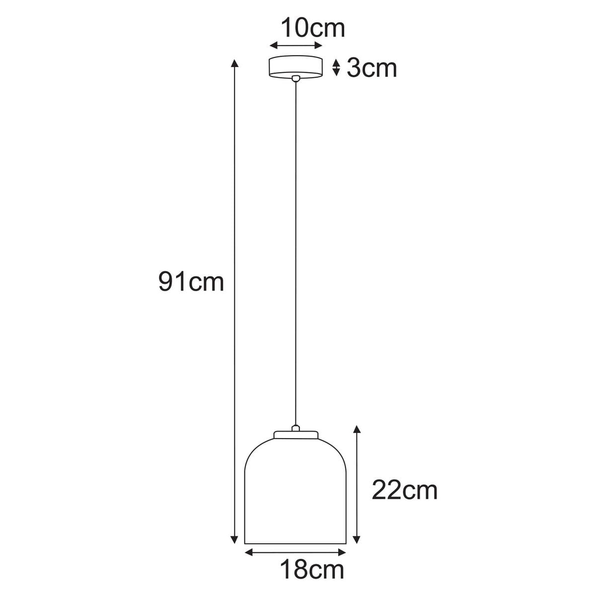 Czarna lampa wisząca Inga D18 z grafitowym kloszem, z mocowaniem na żarówkę E27. Wymiary: wysokość 91 cm, średnica klosza 18 cm, wysokość klosza 22 cm, średnica mocowania 10 cm. Ujęcie z boku, prezentujące szczegóły konstrukcji.