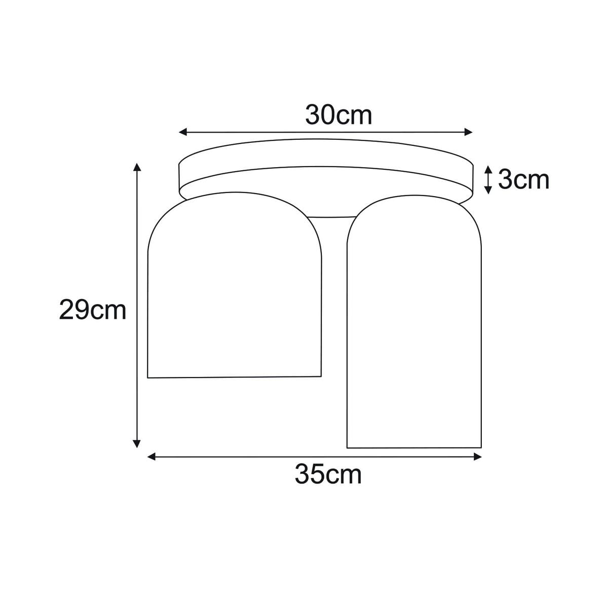 Lampa sufitowa Inga z dwoma oprawami E27 w kolorze czarnym i grafitowym. Okrągła podsufitka o średnicy 30 cm, wysokość 3 cm. Dwa klosze o wymiarach 29 cm i 35 cm, umieszczone obok siebie, idealna do nowoczesnych wnętrz.