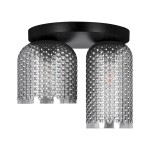 Lampa sufitowa Inga z dwoma kloszami w kolorze czarnym i grafitowym, wykonana z materiału z teksturą przypominającą bąbelki. Klosze mają zaokrąglony kształt, zamontowane na okrągłej, czarnej podstawie. Dwa gniazda E27.