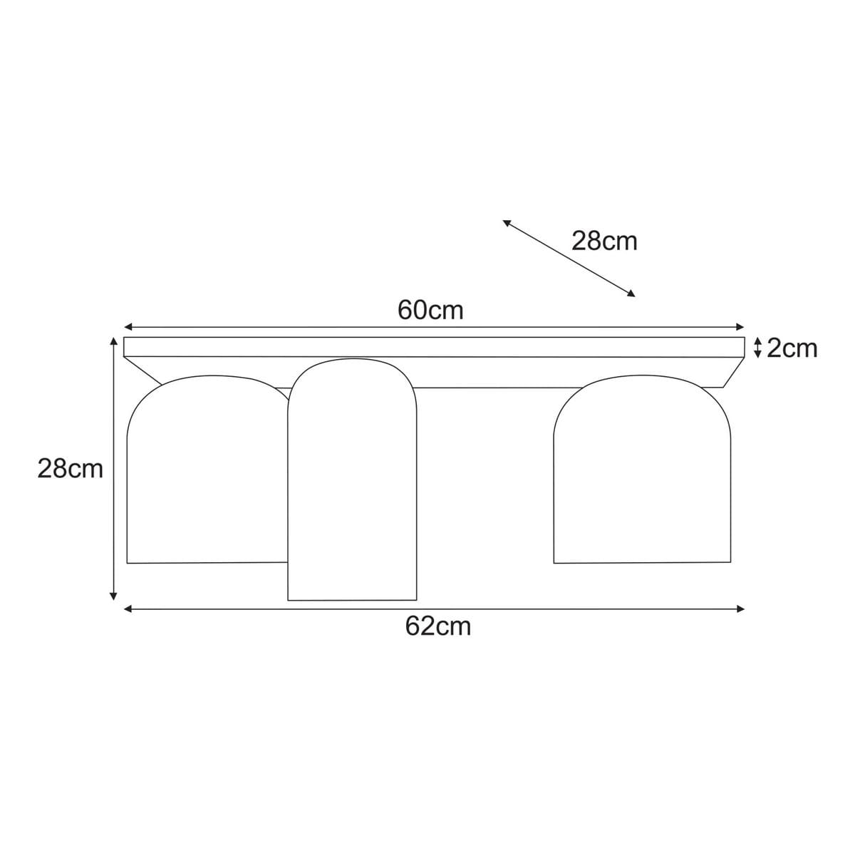 Lampa sufitowa Inga w kolorze czarnym i grafitowym, z trzema oprawami na żarówki E27. Wymiary: 60 cm szerokości, 28 cm wysokości, 62 cm długości. Prosta, nowoczesna konstrukcja z zaokrąglonymi detalami.