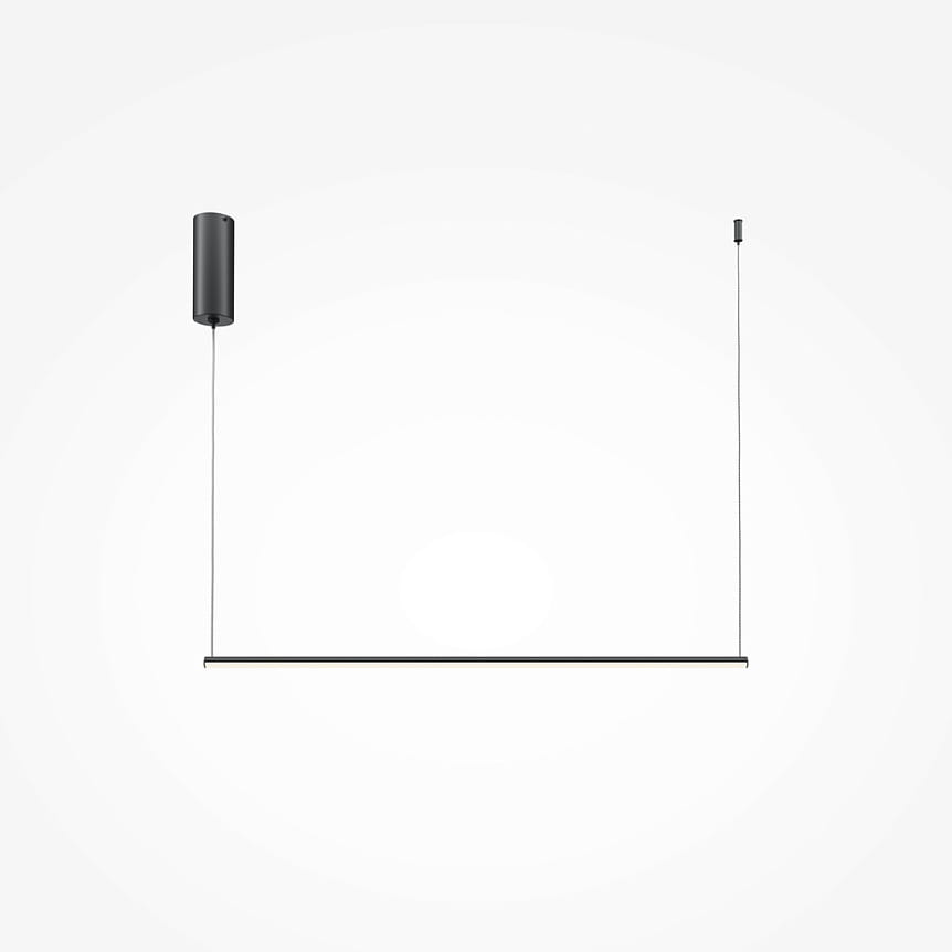 Lampa wisząca LED Halo 80, czarna, z prostokątnym, cienkim kloszem i okrągłym uchwytem. Zawieszona na cienkich linkach, prezentująca minimalistyczny design. Idealna do nowoczesnych wnętrz.
