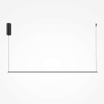 Lampa wisząca LED Halo 120 w kolorze czarnym, o długości 120 cm i mocy 16W, zawieszona na cienkich przewodach. Prosty, minimalistyczny kształt z cylindrycznym mocowaniem u góry, na jasnym tle.