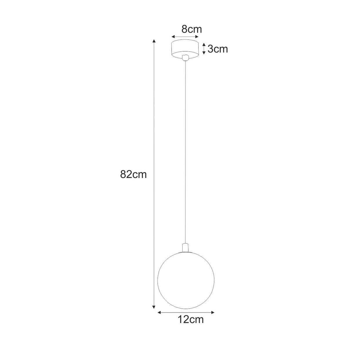Lampa wisząca Galaxy w kolorze czarnym z bursztynową kulą, zawieszona na przewodzie o długości 82 cm. Kula o średnicy 12 cm i górny element o średnicy 8 cm. Prosta, nowoczesna forma idealna do wnętrz.