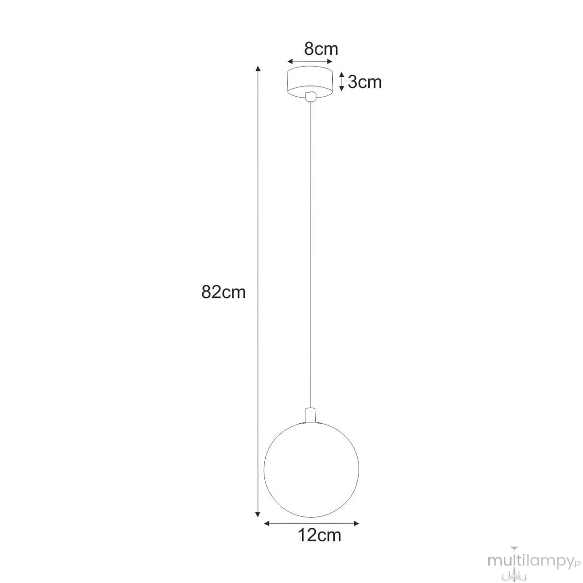 Lampa wisząca Dori w kolorze czarnym i grafitowym, z pojedynczym źródłem światła G9. Kształt okrągły o średnicy 12 cm, zawieszona na przewodzie o długości 82 cm. Podstawa o średnicy 8 cm, grubości 3 cm.