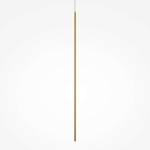 Lampa wisząca Halo H100, mosiężna, o prostej, cylindrycznej formie. LED 15W, CCT. Zawieszona na cienkim przewodzie, widoczna na jednolitym, jasnym tle. Minimalistyczny design, idealna do nowoczesnych wnętrz.