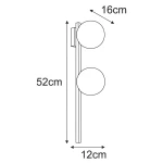 Kinkiet Korfu 2xG9 w kolorze czarnym i białym, o wymiarach 52 cm wysokości, 16 cm szerokości oraz 12 cm głębokości. Posiada dwa okrągłe klosze umieszczone na prostokątnej podstawie. Produkt montowany na ścianie.