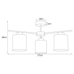 Lampa sufitowa Vanes 3xE27 w kolorze beżowym z bursztynowymi kloszami. Zawieszona na stelażu o długości 57 cm i wysokości 29 cm. Klosze o średnicy 8 cm, umieszczone na równych ramionach, tworzą nowoczesny design.