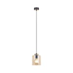 Lampa wisząca Aurelia w kolorze czarnym z bursztynowym kloszem, zawieszona na cienkim przewodzie. Klosz ma prosty, cylindryczny kształt z fakturą, a u góry znajduje się metalowy element mocujący. Idealna do nowoczesnych wnętrz.