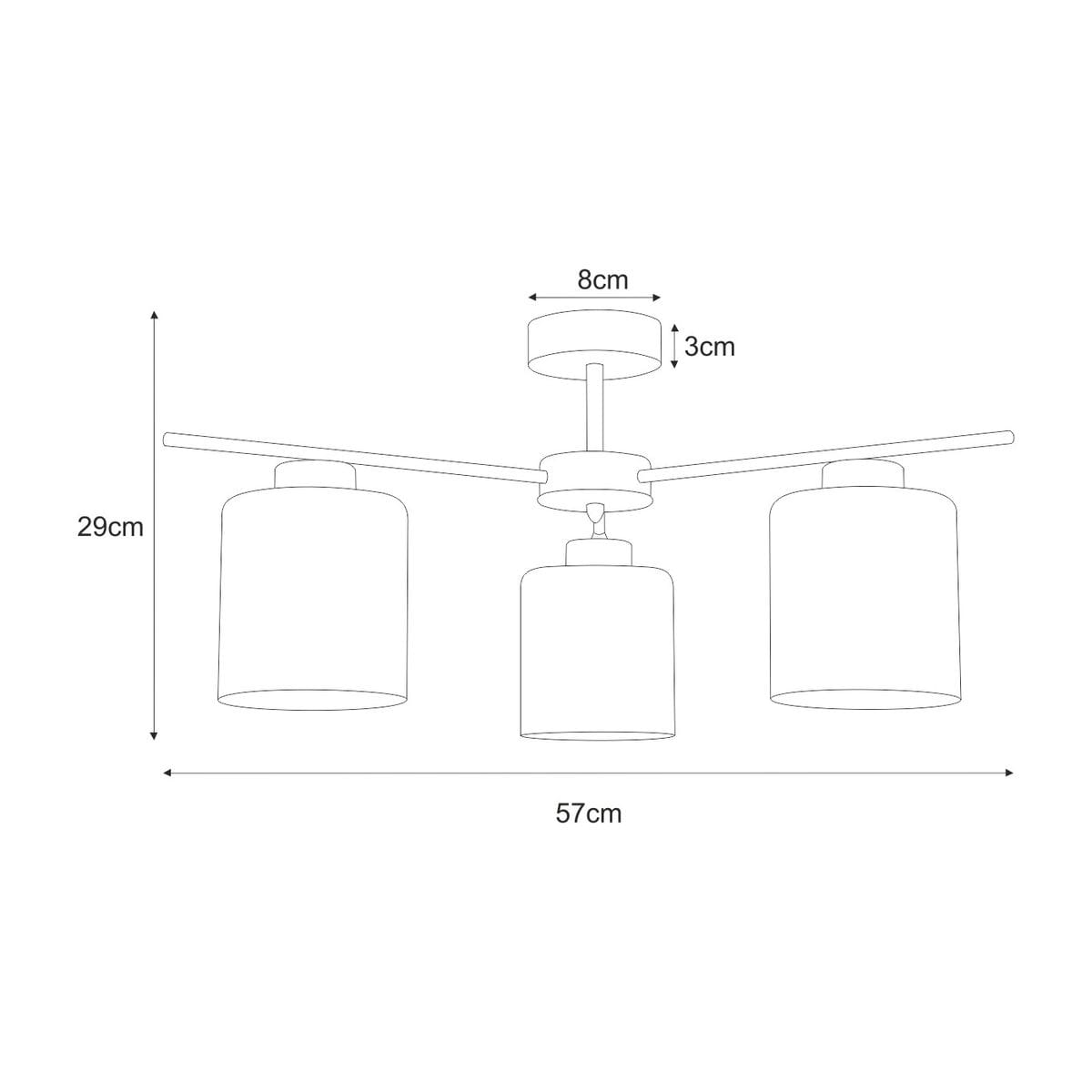 Lampa sufitowa Aurelia w kolorze czarnym z bursztynowymi kloszami, z trzema oprawami E27. Wymiary: średnica 57 cm, wysokość 29 cm, klosze o średnicy 8 cm. Ułożona poziomo z centralnym mocowaniem. Idealna do nowoczesnych wnętrz.