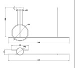 Lampa wisząca LED Halo w kolorze czarnym, o wymiarach 1430 mm długości, 400 mm średnicy okręgu oraz 3000 mm wysokości. Prosta konstrukcja z okrągłym elementem i prostokątnym stelażem, idealna do nowoczesnych wnętrz.