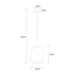 Lampa wisząca Iga z jednym gniazdem E27, o kształcie kulistym. Czarna podsufitka o średnicy 8 cm i wysokości 3 cm. Bursztynowy klosz o średnicy 14 cm i wysokości 15 cm, zawieszony na 80 cm przewodzie. Idealna do nowoczesnych wnętrz.