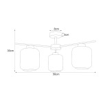 Lampa sufitowa Iga z trzema kloszami E27 w kolorze czarnym i bursztynowym. Ułożona poziomo z kloszami o cylindrycznym kształcie. Wymiary: 56 cm szerokości, 30 cm wysokości, 8 cm średnicy kloszy. Elementy metalowe w czarnym wykończeniu.
