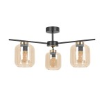 Lampa sufitowa Iga z trzema kloszami w kolorze bursztynowym, zawieszona na czarnym stelażu. Klosze mają prostokątny kształt i są wykonane z przezroczystego szkła. Całość utrzymana w nowoczesnym stylu, idealna do różnych wnętrz.