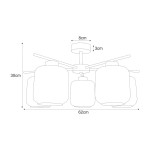 Lampa sufitowa Iga z pięcioma oprawami E27 w kolorze czarnym i bursztynowym. Okrągły sufitowy element mocujący o średnicy 8 cm, z ramionami rozstawionymi na 62 cm. Wysokość lampy wynosi 30 cm, a każdy klosz ma kształt cylindryczny.