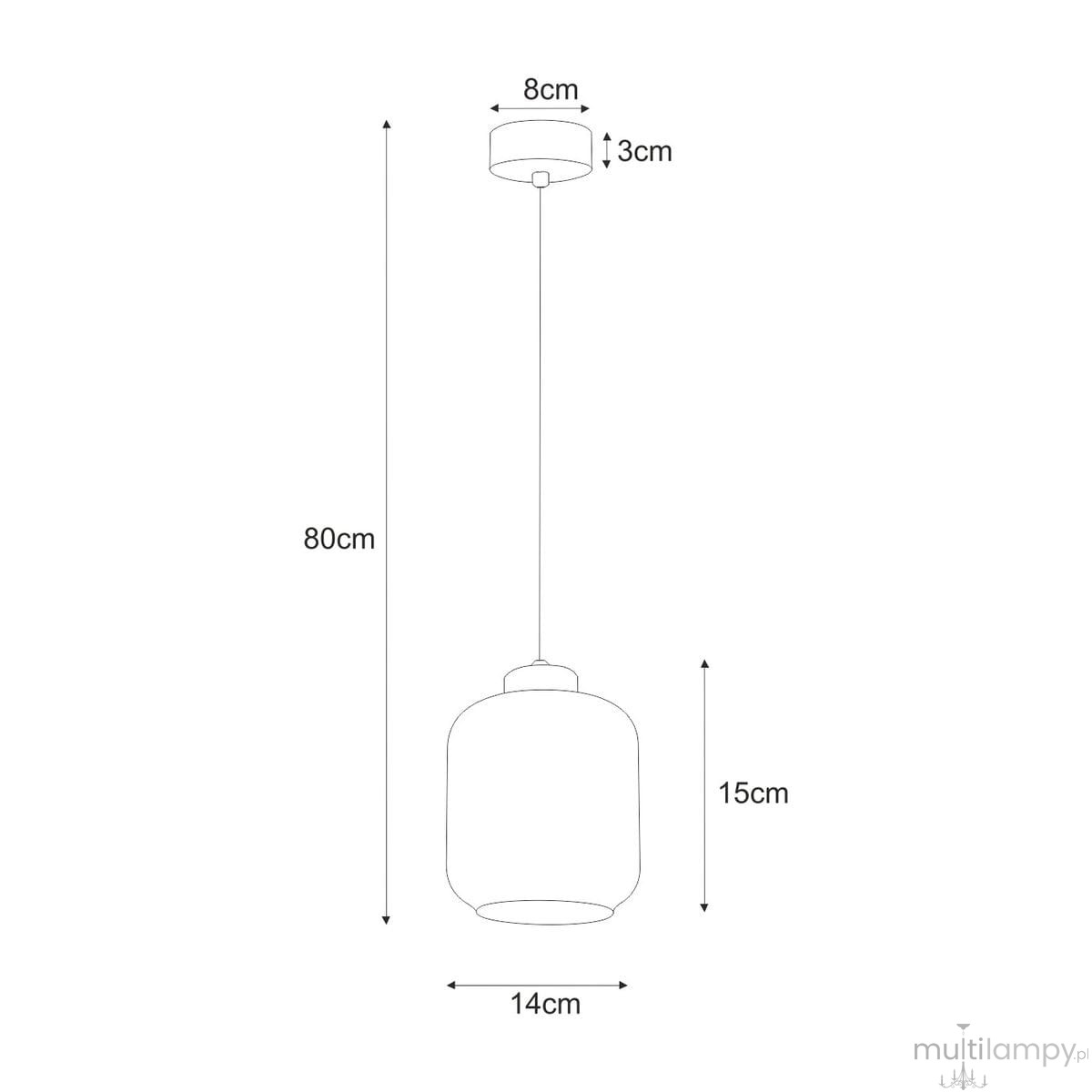 Lampa wisząca Piega z mocowaniem na żarówkę E27, w kolorze czarnym i grafitowym. Okrągły klosz o średnicy 14 cm i wysokości 15 cm, zawieszony na przewodzie o długości 80 cm. Podstawa o średnicy 8 cm i wysokości 3 cm.