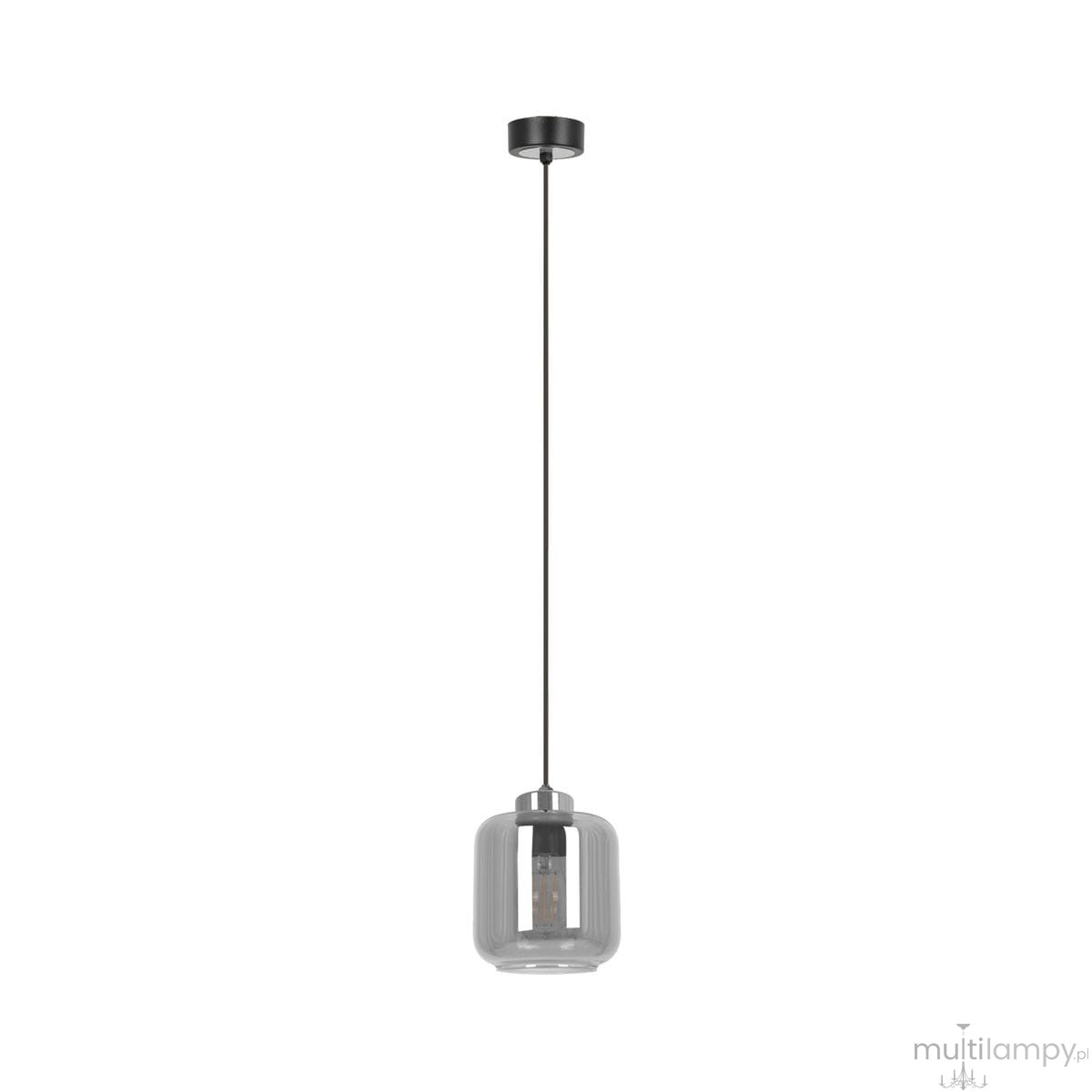 Lampa wisząca Piega 1xE27 w kolorze czarnym i grafitowym, z przezroczystym kloszem o okrągłym kształcie. Zawieszona na cienkim, czarnym przewodzie, z metalowym mocowaniem sufitowym. Idealna do nowoczesnych wnętrz.