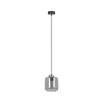 Lampa wisząca Piega 1xE27 w kolorze czarnym i grafitowym, z przezroczystym kloszem o okrągłym kształcie. Zawieszona na cienkim, czarnym przewodzie, z metalowym mocowaniem sufitowym. Idealna do nowoczesnych wnętrz.