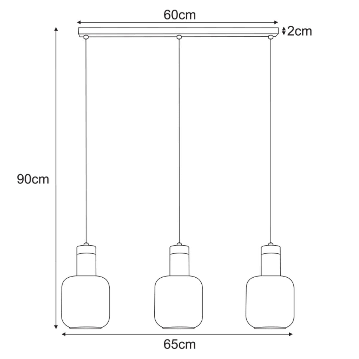 Lampa wisząca Denis z trzema oprawami E27 w kolorze czarnym i grafitowym. Wymiary: długość 60 cm, wysokość 90 cm. Klasyczny kształt z okrągłymi kloszami, zawieszona na cienkich linkach. Idealna do nowoczesnych wnętrz.