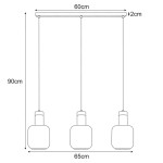 Lampa wisząca Denis z trzema oprawami E27 w kolorze czarnym i grafitowym. Wymiary: długość 60 cm, wysokość 90 cm. Klasyczny kształt z okrągłymi kloszami, zawieszona na cienkich linkach. Idealna do nowoczesnych wnętrz.