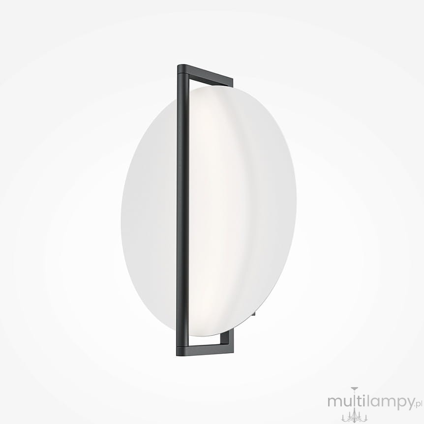 Kinkiet LED Mira o mocy 14W, barwie światła 3000K, w czarnej metalowej ramie. Owalna, matowa klosz w białym kolorze, montowany na ścianie, zapewnia równomierne oświetlenie. Design minimalistyczny, idealny do nowoczesnych wnętrz.