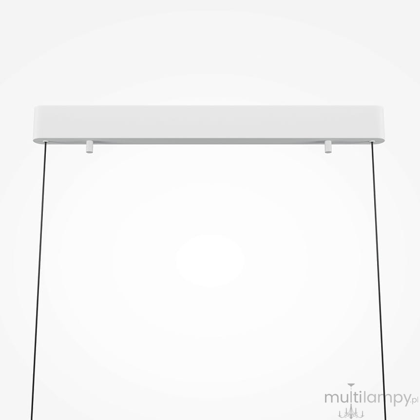 Lampa wisząca LED Motion 120 w kolorze białym, o mocy 40W i temperaturze barwowej 3000K. Ma prostokątny kształt, zawieszona na dwóch czarnych linkach. Ujęcie frontalne, na jednolitym tle.