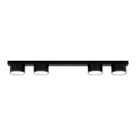 Lampa sufitowa Cruz z czterema oprawami GX53 w kolorze czarnym. Prosta konstrukcja z metalowym stelażem i cylindrycznymi kloszami. Ujęcie z góry, produkt zamontowany na płaskiej powierzchni.