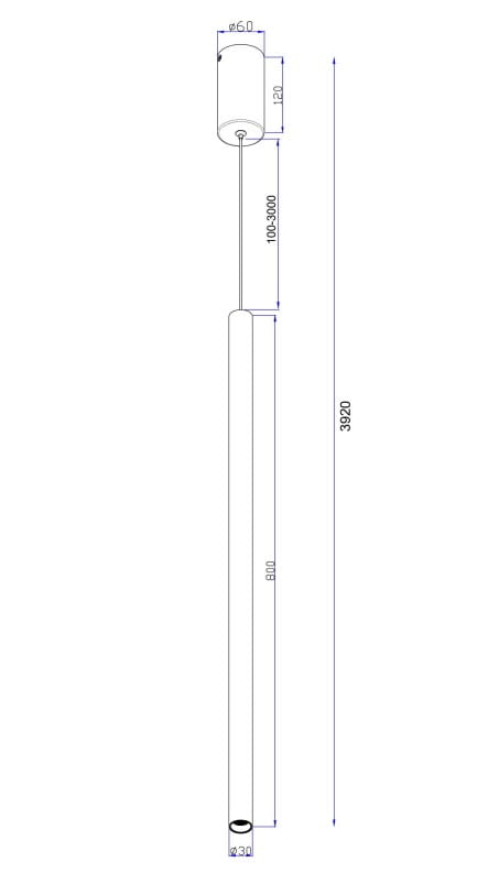 Lampa wisząca LED Pro Extra o mocy 6W, barwie światła 4000K, w kolorze złotym. Posiada prostą, cylindryczną konstrukcję o długości 3920 mm i średnicy 30 mm, zawieszona na regulowanym przewodzie.