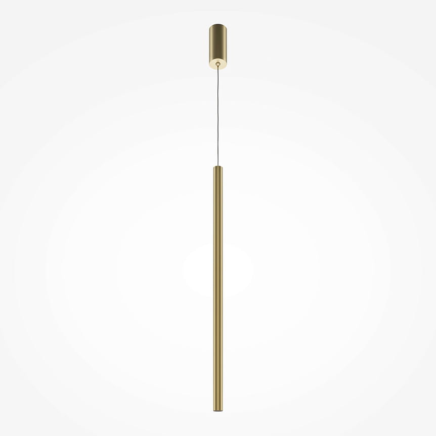 Lampa wisząca LED Pro Extra, 6W, 4000K, w kolorze złotym. Posiada prostą, cylindryczną formę oraz metalowy element mocujący. Zawieszona na cienkim przewodzie, w pozycji pionowej, na jasnym tle.