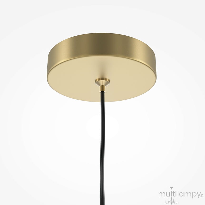 Lampa wisząca Pro Focus z mocowaniem 1xGU10, z okrągłym, złotym stelażem. Widoczny czarny kabel zawieszenia. Produkt prezentowany z dołu, na jednolitym tle, co podkreśla jego kolor i kształt.