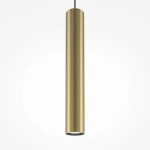 Lampa wisząca Pro Focus 1xGU10 w kolorze złotym, o cylindrycznym kształcie. Ujęcie frontalne, lampa zawieszona na czarnym przewodzie, z widocznym otworem na źródło światła. Tło białe, co podkreśla elegancki design.