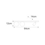 Lampa sufitowa Andi w kolorze białym, z jednym punktem świetlnym GU10 i dwoma G9. Prosta, prostokątna konstrukcja o wymiarach 64 cm długości, 14 cm szerokości i 12 cm wysokości, z dwoma okrągłymi reflektorami oraz jednym regulowanym.