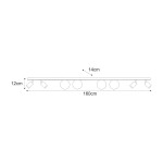 Beżowa lampa sufitowa Aspa z czterema punktami świetlnymi GU10 i G9. Wymiary: długość 160 cm, szerokość 14 cm, wysokość 12 cm. Ujęcie z boku, ukazujące prostokątną konstrukcję i rozmieszczenie źródeł światła.
