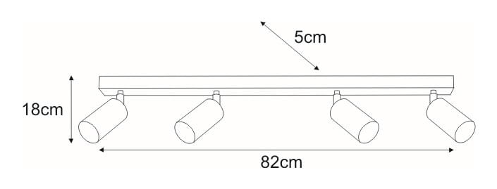 Lampa sufitowa Kayla w kolorze białym, z czterema ruchomymi spotami, wymiary: 82 cm długości, 18 cm wysokości, 5 cm szerokości. Prosta konstrukcja, idealna do oświetlenia wnętrz.