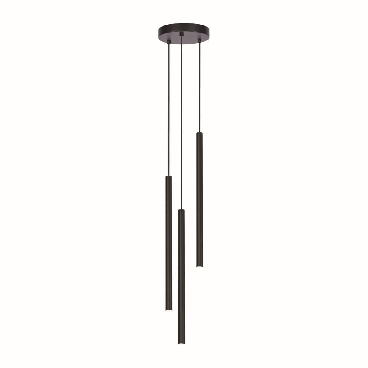 Lampa wisząca Gelato w kolorze czarnym, z trzema cylindrycznymi kloszami zawieszonymi na cienkich przewodach. Klosze o matowej fakturze, zamontowane na okrągłej podstawie sufitowej, idealna do nowoczesnych wnętrz.