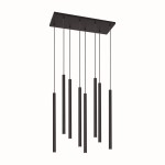 Lampa wisząca Gelato z 8 punktami świetlnymi G9, w kolorze czarnym. Składa się z prostych, cylindrycznych kloszy zawieszonych na cienkich linkach. Montaż sufitowy, minimalistyczny design.