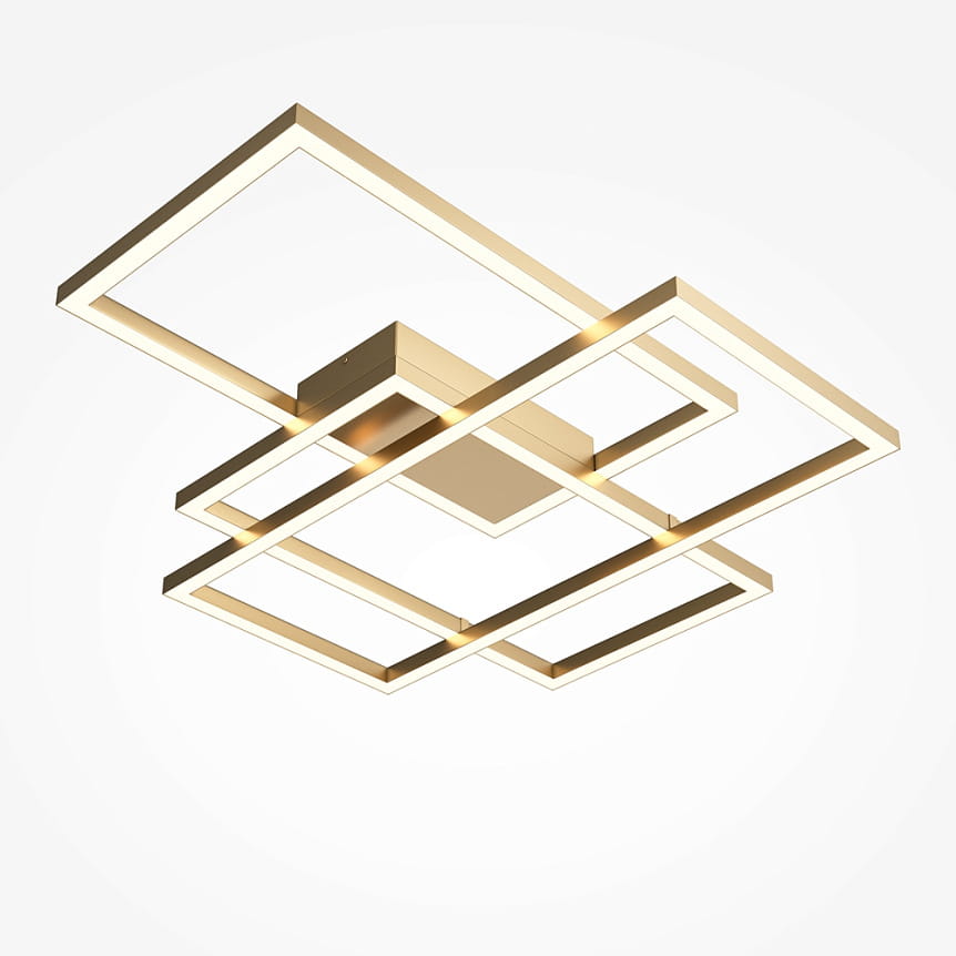 Lampa sufitowa LED Rida w kolorze złotym, o mocy 78W, z nowoczesnym designem składającym się z kilku prostokątnych ram. Produkt montowany do sufitu, z widocznym centralnym elementem mocującym.