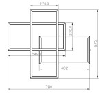 Lampa sufitowa LED Rida o mocy 78W, w kolorze złotym. Wymiary: 780 mm x 670 mm. Geometryczny, nowoczesny design z prostokątnymi ramkami o wymiarach 270 mm i 548 mm, idealna do oświetlenia wnętrz.