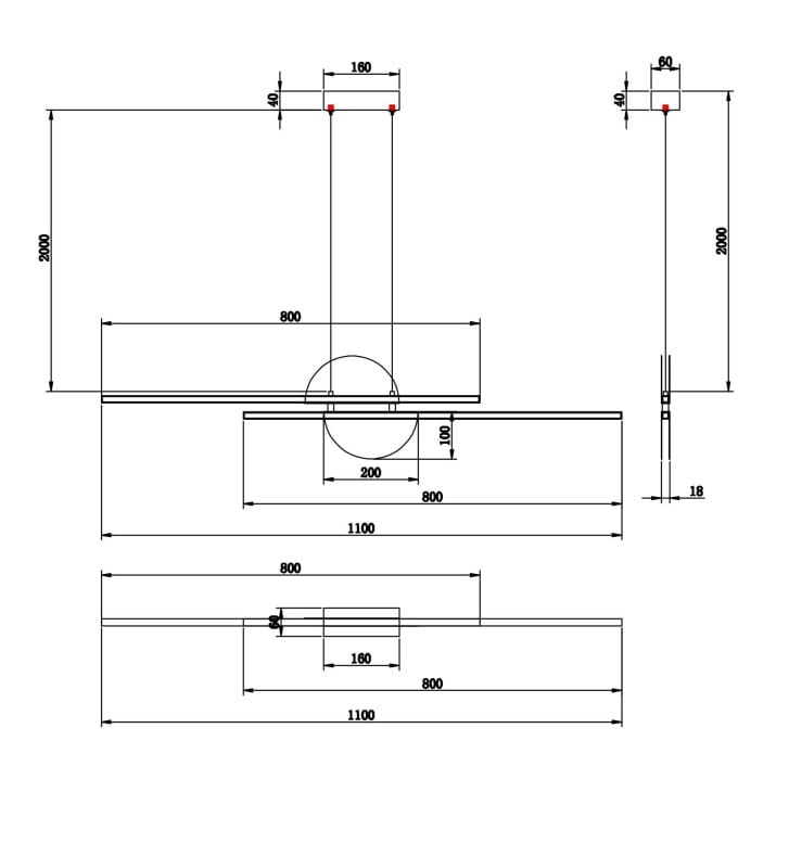 Lampa wisząca LED Skyline, moc 26W, temperatura barwowa 4000K. Kolor czarny z złotymi detalami. Wymiary: długość 1100 mm, szerokość 800 mm, wysokość 2000 mm. Prosta konstrukcja, z okrągłym mocowaniem i smukłym przewodem.