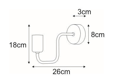 Kinkiet Skadi w kolorze czarnym z oprawą na żarówkę E27. Wymiary: 26 cm długości, 18 cm wysokości, 8 cm średnicy okrągłej podstawy, 3 cm głębokości. Stylowy, prosty kształt z wyginanym ramieniem.