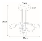 Lampa sufitowa 3xE27 w kolorze białym, o okrągłej podstawie średnicy 14 cm. Posiada trzy elastyczne ramiona, każde z miejscem na żarówkę, w całkowitej wysokości 30 cm i średnicy 35 cm. Prosty, nowoczesny design.