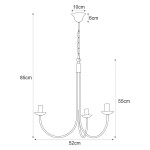 Czarny żyrandol świecznikowy Haris z trzema miejscami na żarówki E14, o wysokości 85 cm i szerokości 52 cm. Posiada eleganckie ramiona oraz górną osłonę, zawieszony na łańcuchu. Idealny do klasycznych i nowoczesnych wnętrz.